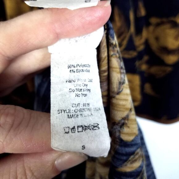 Jules & James Navy Blue Floral Print V-Neck Bell Sleeve Dress Size Small - Picture 7 of 7